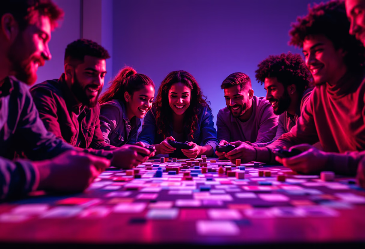 Group playing board game